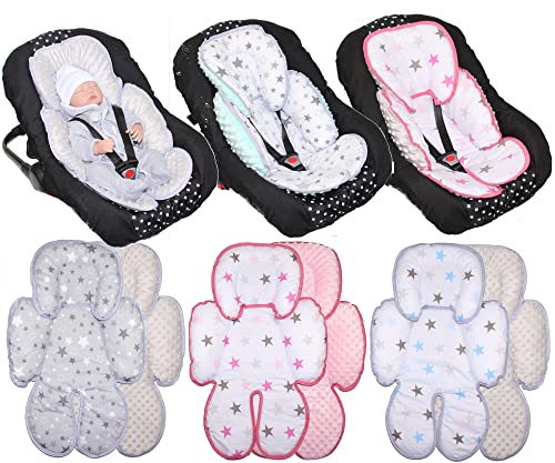 Primawela Sitzverkleinerer Minky - Baumwolle Baby Auto Kindersitz Babyschale Einlage Einsatz (Star Rosa + Grau) von Primawela