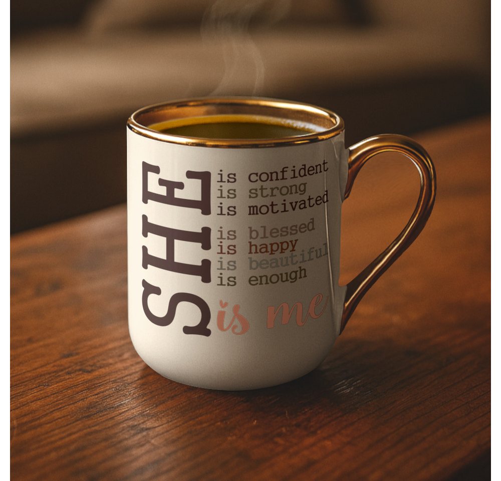 Primawela Tasse Kaffee Tasse mit glänzendem Goldrand Spruch Starke Selbstbewusste Frau Primawela Tasse Kaffee Tasse mit glänzendem Goldrand Spruch Starke Selbstbewusste Frau von Primawela
