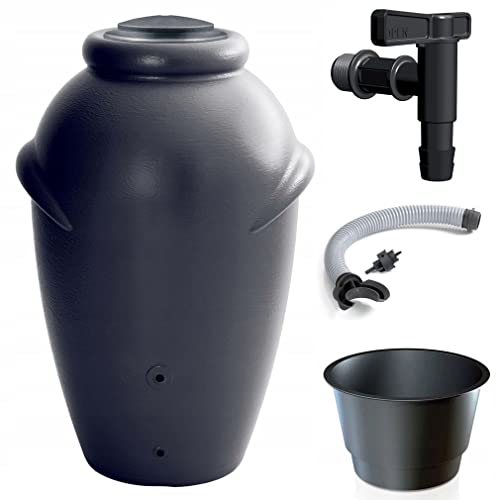 Prime Garden® Aqua-Can Regenamphore Regentonne Regenwassertank Regenwassertonne Wasserspeicher mit Wasserhahn und Verbindung zum Garten Terrasse (210L, Anthrazit) von Prime Garden