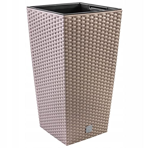 Prime Garden® SquarePotHigh Rattan Blumentopf Topf Pflanzkübel aus Kunststoff mit Einsatz zum Haus, Garten, Terrasse, Veranda - Quadratisch Wetterresistent Frostbeständig - 17 x 17 x 32 cm (Mocca) von Prime Garden