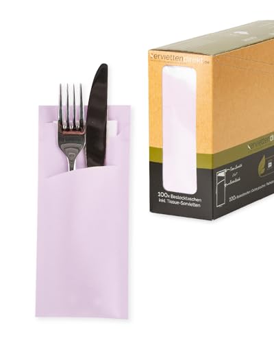 PRIME GUEST Bestecktasche Prime Fit 85x190mm Bestecktaschen mit Serviette in Weiß, 2-lagig Tissue, Besteckserviette ideal für Gastronomie und Feiern 100 Stück (Hellrosa) von PG PrimeGuest SUPPLY