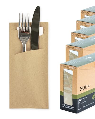 Prime Guest Bestecktasche Prime Fit 85x190mm Bestecktaschen mit Serviette in Weiß Serviettentasche ideal für Gastronomie und Feiern 500 Stück (Naturbraun) von PG PrimeGuest SUPPLY