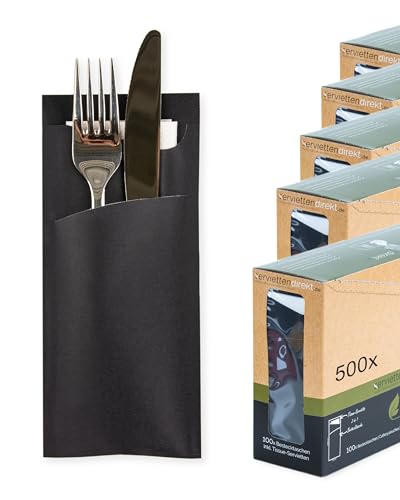 PG PrimeGuest SUPPLY Bestecktasche Prime Fit 85x190mm, Bestecktaschen mit Serviette in Weiß, Serviettentasche ideal für Gastronomie und Feiern 500 Stück (Schwarz) von PG PrimeGuest SUPPLY