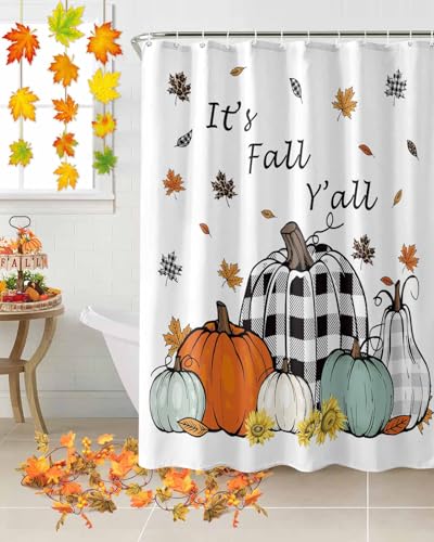 Buffalo Plaid Kürbisse Herbst Duschvorhänge für Badezimmer Herbst Thanksgiving Ahornblätter It's Fall Y'all wasserdichtes Duschvorhang-Set, waschbarer Stoff, Stoff-Duschvorhänge mit Haken, 183 x 183 Buffalo Plaid Kürbisse Herbst Duschvorhänge für Badezimmer Herbst Thanksgiving Ahornblätter It's Fall Y'all wasserdichtes Duschvorhang-Set, waschbarer Stoff, Stoff-Duschvorhänge mit Haken, 183 x 183 von Prime Leader