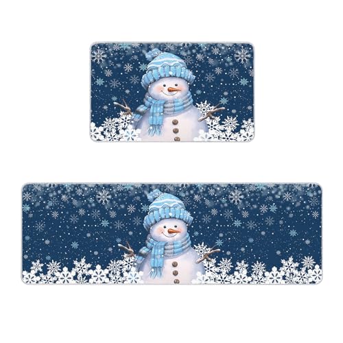 Rutschfeste Küchenmatte, Läufer, Teppich-Set, Fußmatte, Weihnachtsschneemann mit Kappe, Weihnachtsbaum, Schneeflocke, Fußmatten, Gummi-Rückseite, Teppich für den Innenbereich, Bodenmatte (59,9 x 89,9 von Prime Leader