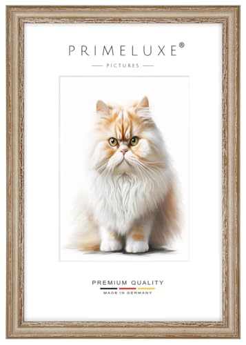 PrimeLuxe Massiv Holz Bilderrahmen nach Maß 16 x 22 cm in Beige | Größe wählbar | mit entspiegeltem Acrylglas | Rahmen für Poster | Puzzle | Foto collage von PrimeLuxe