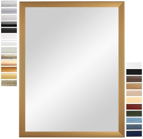 PrimeLuxe Wandspiegel 19 x 25 cm (Außenmaß) in Gold-schlicht | Farbe und Größe wählbar | Ganzkörperspiegel | Bad & Flur Spiegel | mit Holz Rahmen | Made IN Germany von PrimeLuxe