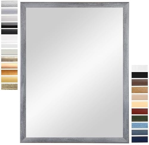 PrimeLuxe Wandspiegel 23 x 27 cm (Außenmaß) in Grau-gewischt | Farbe und Größe wählbar | Ganzkörperspiegel | Bad & Flur Spiegel | mit Holz Rahmen | Made IN Germany von PrimeLuxe