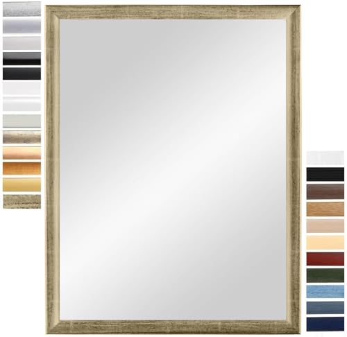 PrimeLuxe Wandspiegel 33 x 50 cm (Außenmaß) in Silber-Leaf | Farbe und Größe wählbar | Ganzkörperspiegel | Bad & Flur Spiegel | mit Holz Rahmen | Made IN Germany von PrimeLuxe