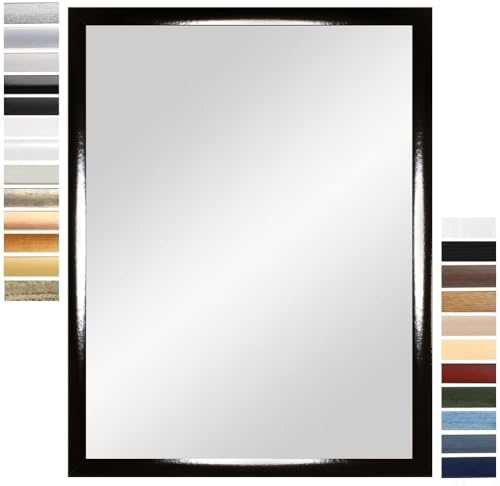 PrimeLuxe Wandspiegel 50 x 64 cm (Außenmaß) in Schwarz Hochglanz | Farbe und Größe wählbar | Ganzkörperspiegel | Bad & Flur Spiegel | mit Holz Rahmen | Made IN Germany von PrimeLuxe