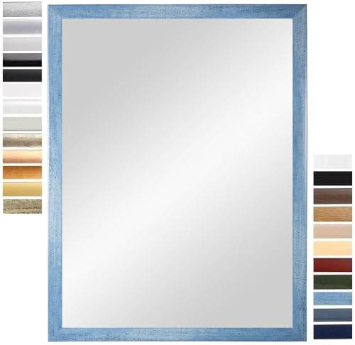PrimeLuxe Wandspiegel 50 x 70 cm (Außenmaß) in Hell-Blau | Farbe und Größe wählbar | Ganzkörperspiegel | Bad & Flur Spiegel | mit Holz Rahmen | Made IN Germany von PrimeLuxe