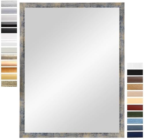 PrimeLuxe Wandspiegel 90 x 110 cm (Außenmaß) in Blau-Gold-Silber | Farbe und Größe wählbar | Ganzkörperspiegel | Bad & Flur Spiegel | mit Holz Rahmen | Made IN Germany von PrimeLuxe