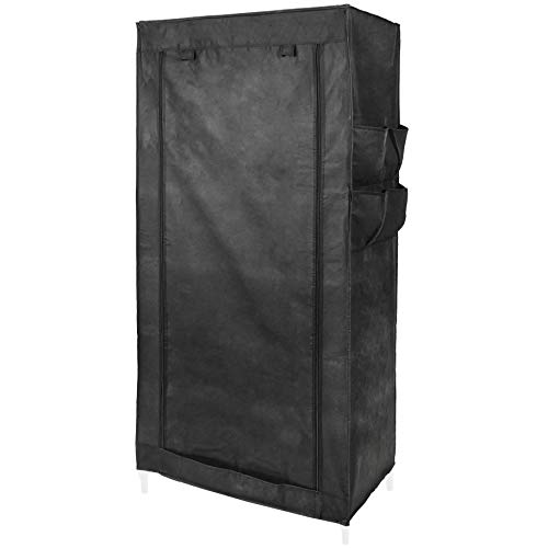 PrimeMatik - Garderobe Stoffschrank Faltschrank Kleiderschrank 70 x 45 x 155 cm schwarz mit Rolltor von PrimeMatik