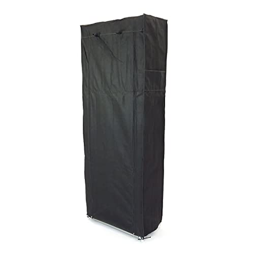 PrimeMatik - Garderobe und Schuhe Stoffschrank Faltschrank Kleiderschrank 60 x 30 x 160 cm schwarz mit Rolltore von PrimeMatik