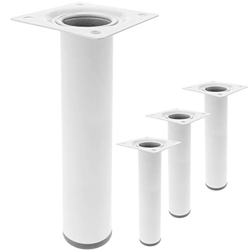 PrimeMatik IO011-VCES Runde Füße für Tisch und Möbel. Weiße Stahlbeine 25 cm 4er-Pack (IO011) von PrimeMatik