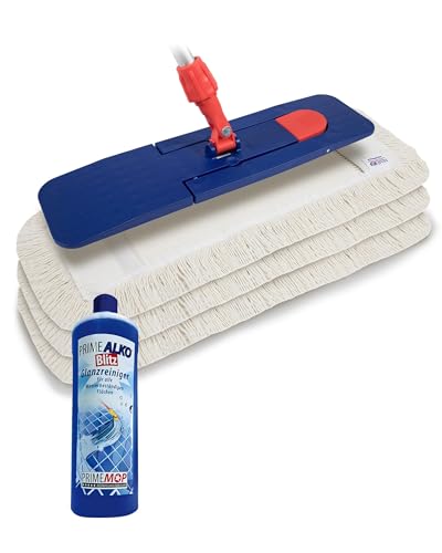 PrimeMop 6 in 1 Profi Baumwolle Bodenwischer Set – Putzmittel in Industriequalität – Mop Set 50cm – Inklusive ALKO Blitz Glanzreiniger – Wischer Set von PrimeMop