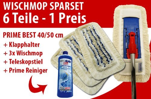 PrimeMop WISCHMOP SET 6 IN 1 WISCHMOPP BODENWISCHER KLAPPHALTER MOPPHALTER ALUMINIUMSTIEL von PrimeMop