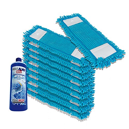 PrimeMop 10x Chenille Wischmopp Microfaser BLAU für Parkett Laminat 40cm Haushalt + Reiniger GRATIS von PrimeMop