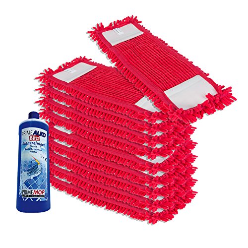 PrimeMop 10x Chenille Wischmopp aus Microfaser Rot für Parkett Laminat 50cm + Reiniger GRATIS von PrimeMop