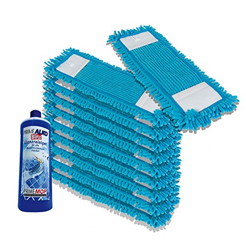 PrimeMop 10x Wischmopp Microfaser Blau für Parkett Laminat 50cm Haushalt (1L GLANZREINIGER GRATIS) von PrimeMop