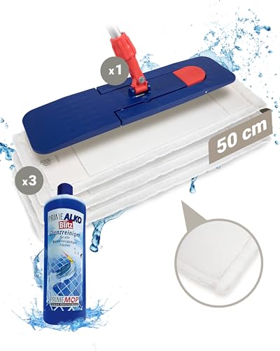 PrimeMop 7 in 1 WISCHMOP Set 50CM / BODENWISCHER / 4X ERSATZ MOP/Halter/TELESKOPSTIEL / 1L GRATIS Reiniger MK von PrimeMop