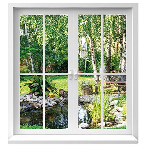 Premiumdesign Wandtattoo Fenster Ausblick in Garten in Originalgröße 120 x 130cm farbig #126 von PrimeStick
