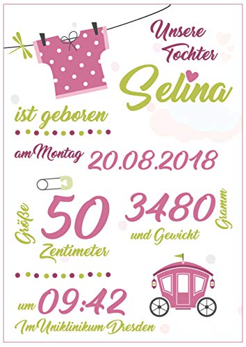 PrimeStick Personalisierte Geburts-Tafel Als Geschenk Zur Geburt Schild PVC Baby Mädchen 21x30cm #002 von PrimeStick