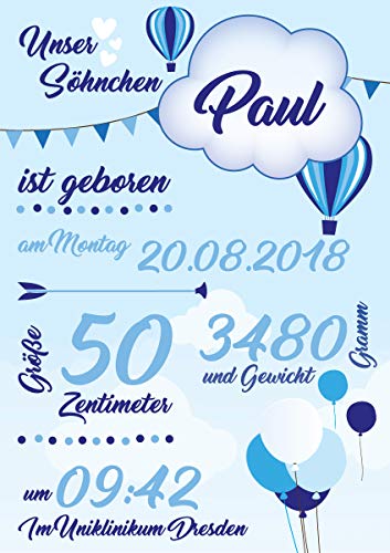 PrimeStick Personalisierte Geburts-Tafel Als Geschenk Zur Geburt Schild Baby Junge 21x30cm #001 von PrimeStick