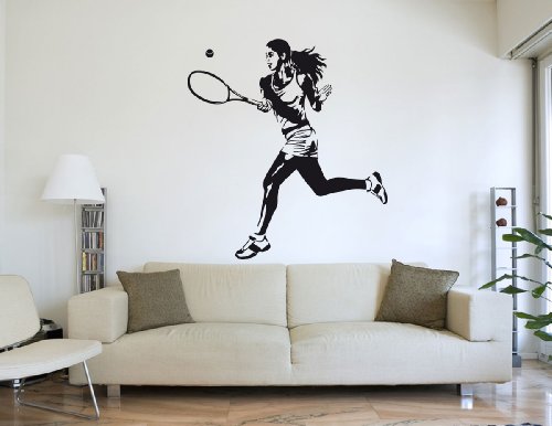 PrimeStick Wandtattoo Tennis Tennisspielerin beim Spiel #182C schwarz 120cm x 130cm RAL9005 von PrimeStick