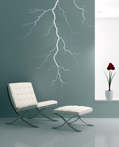 PrimeStick Wandtattoo Wandaufkleber Blitz Gewitter #95A Weiss 52cm x 59cm von PrimeStick