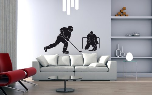 PrimeStick Wandtattoo Wandaufkleber Eishockey #123B schwarz 120cm x 60cm (RAL9005) von PrimeStick