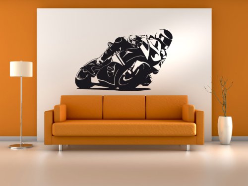 PrimeStick Wandtattoo Wandaufkleber MotoGP Motorrad #187C schwarz 186x117cm (RAL9005) von PrimeStick