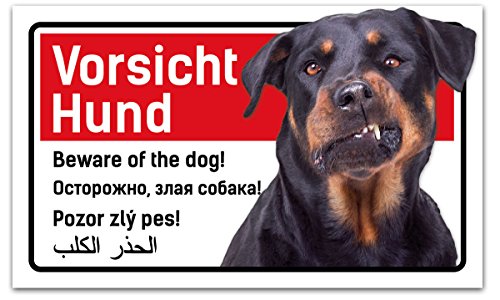 Vorsicht Hund Schild 5-sprachig 25x15cm Rottweiler von PrimeStick