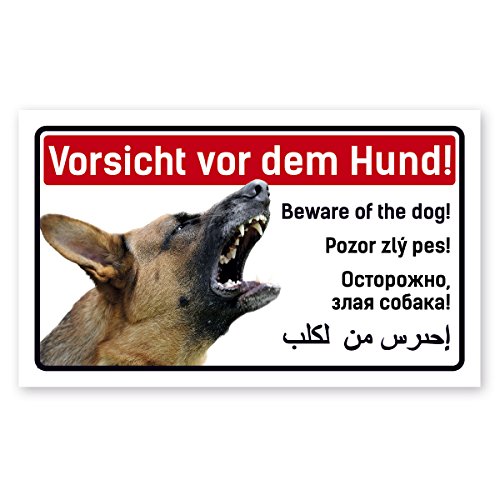 Vorsicht Hund Schild 5-sprachig 25x15cm Schäferhund von PrimeStick