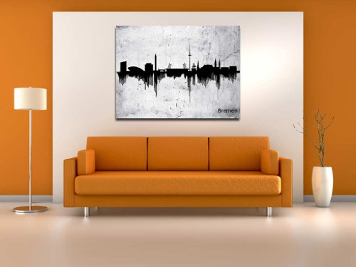 meinKlangbild ® Exklusiver Kunstdruck Design auf Canvas Keilrahmenleinwand Skyline Stadt Bremen steinoptik grau schwarz 120 x 80 cm von PrimeStick