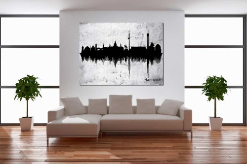 meinKlangbild ® Exklusiver Kunstdruck Design auf Canvas Keilrahmenleinwand Skyline Stadt Hannover steinoptik grau schwarz 120 x 80 cm von PrimeStick