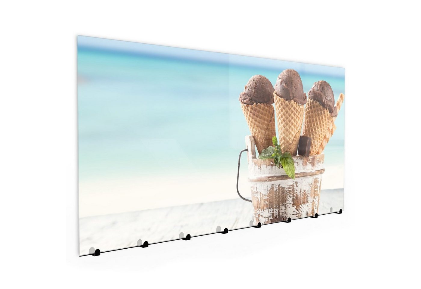 Primedeco Garderobenpaneel Magnetwand und Memoboard aus Glas Eiscreme im Topf am Meer von Primedeco