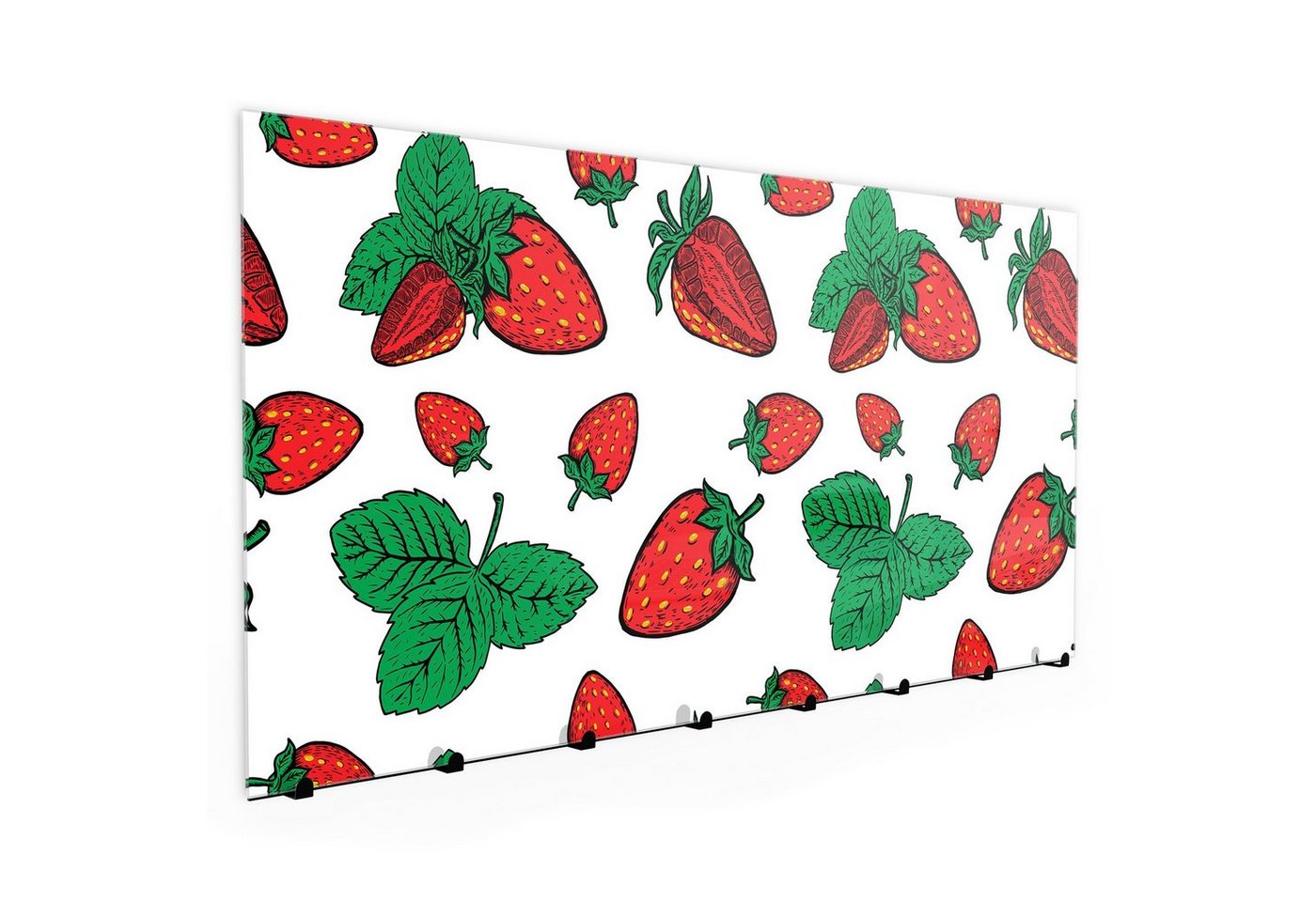 Primedeco Garderobenpaneel »Garderobe, Schlüsselbrett mit Magnetwand und Memoboard aus Glas mit Motiv Erdbeeren und Blätter« von Primedeco