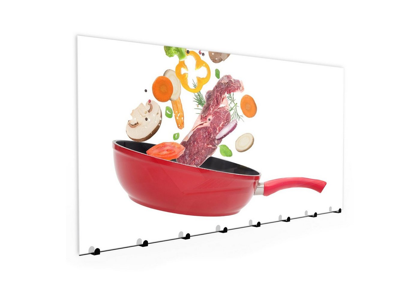 Primedeco Garderobenpaneel Magnetwand und Memoboard aus Glas Gemüse fällt in Pfanne von Primedeco
