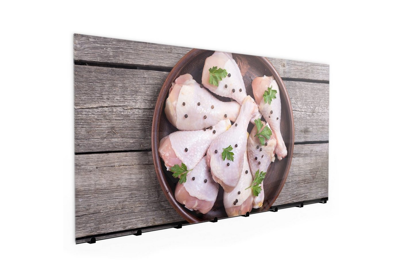 Primedeco Garderobenpaneel Magnetwand und Memoboard aus Glas Hühnchen auf Teller von Primedeco