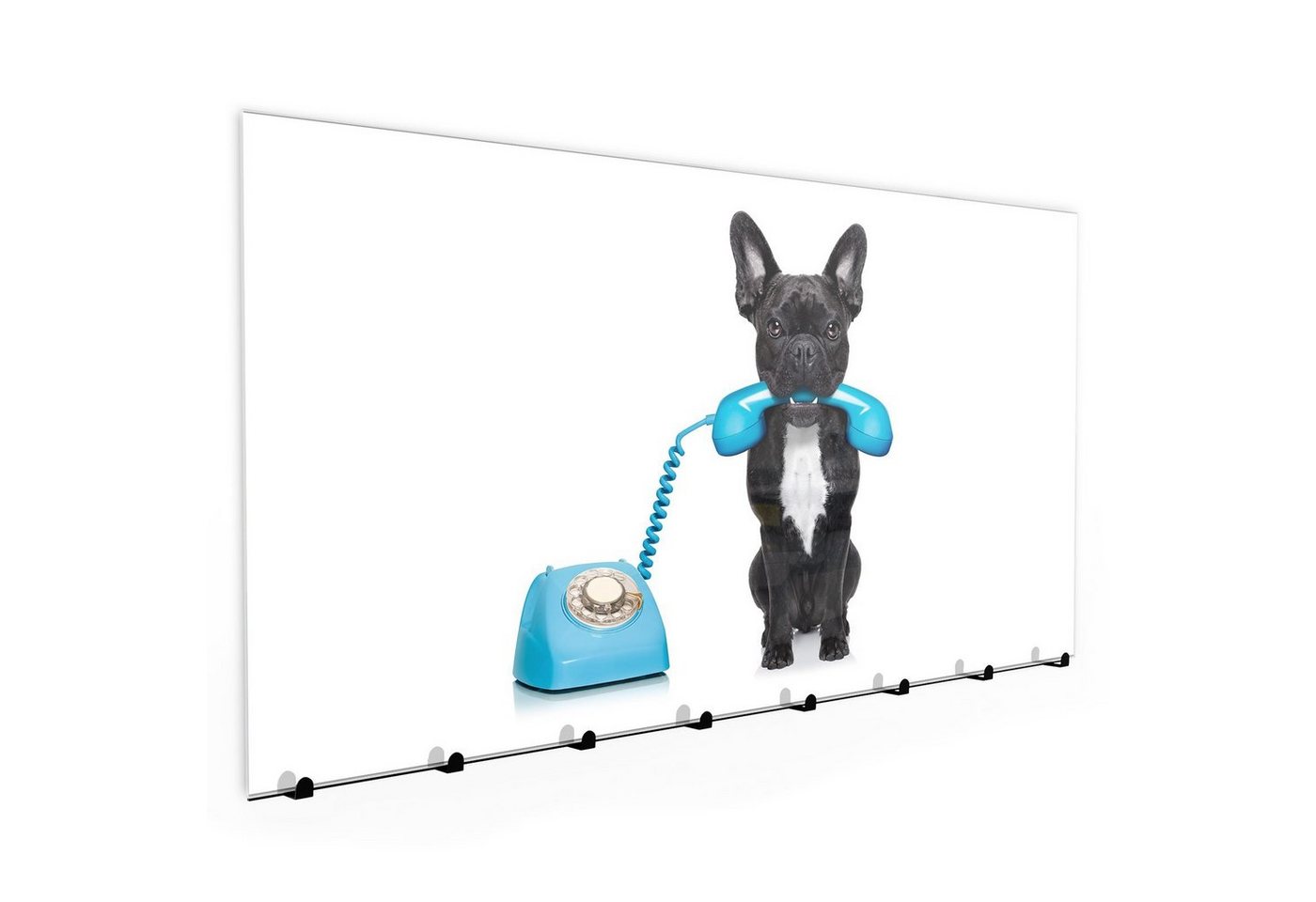 Primedeco Garderobenpaneel »Garderobe, Schlüsselbrett mit Magnetwand und Memoboard aus Glas mit Motiv Hund mit Telefonhörer« von Primedeco