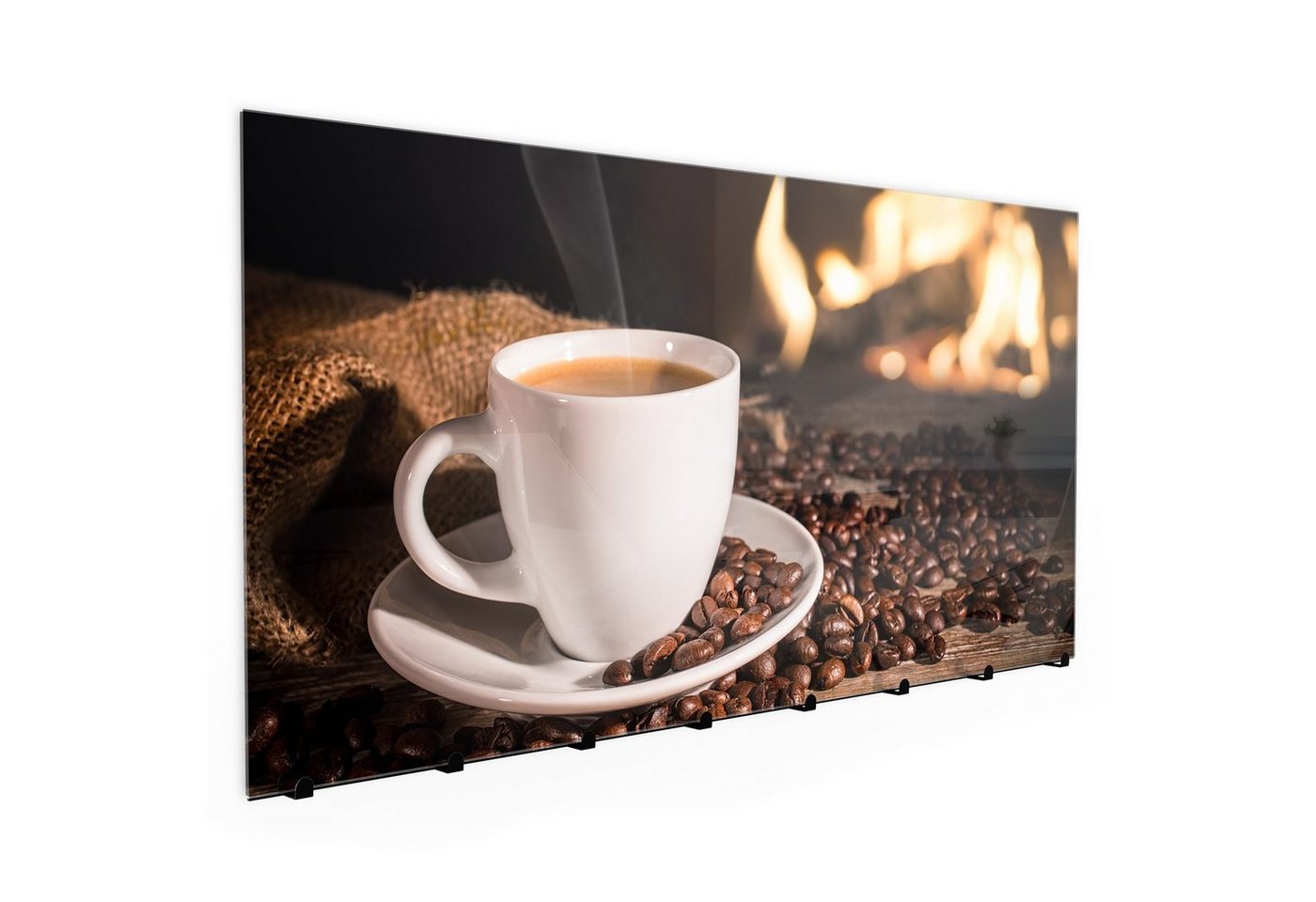 Primedeco Garderobenpaneel Magnetwand und Memoboard aus Glas Kaffee vor Kamin von Primedeco