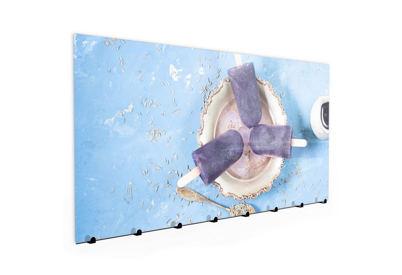 Primedeco Garderobenpaneel »Garderobe, Schlüsselbrett mit Magnetwand und Memoboard aus Glas mit Motiv Lavendel Eis am Stiel« von Primedeco