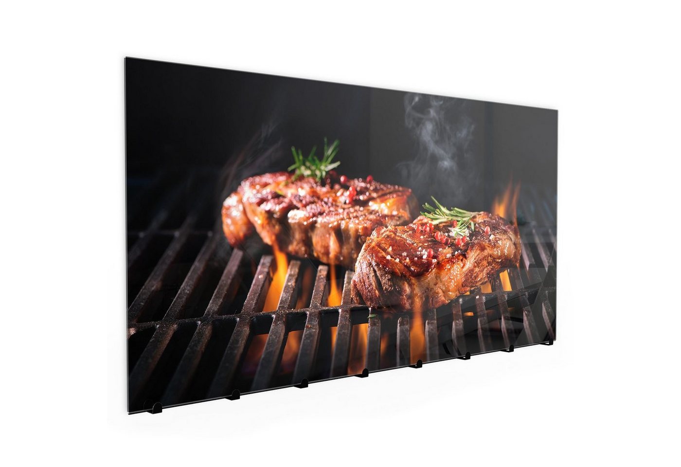 Primedeco Garderobenpaneel Magnetwand und Memoboard aus Glas Rindersteak auf Grill von Primedeco