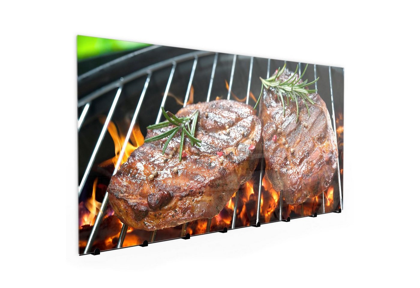 Primedeco Garderobenpaneel Magnetwand und Memoboard aus Glas Steak auf Grill von Primedeco