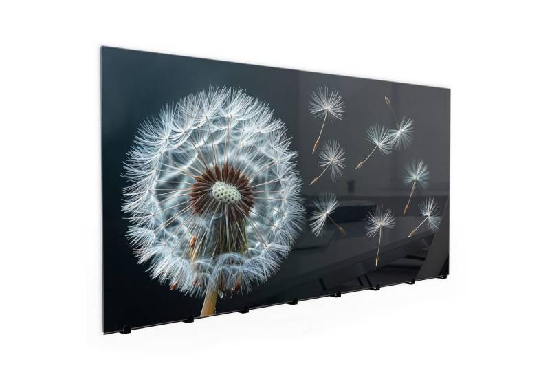 Primedeco Garderobenpaneel Kleiderhaken aus Glas Pusteblume im Wind (1 St., Inkl. Magnete, Stifte und Montagematerial), Magnetisch & Beschreibbar von Primedeco