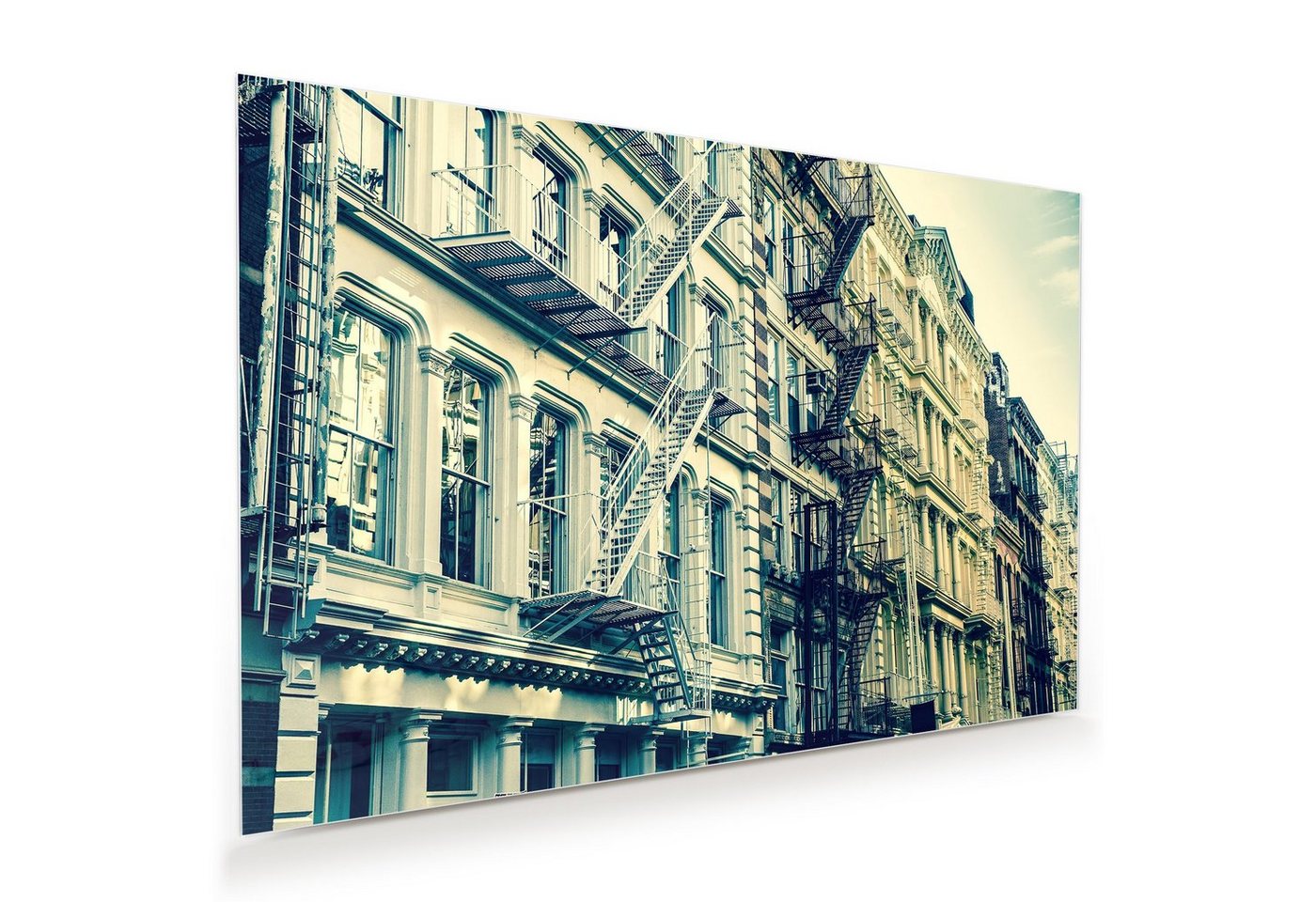 Primedeco Glasbild Wandbild NYC Fassade, Retro mit Aufhängung, Städte & Länder von Primedeco