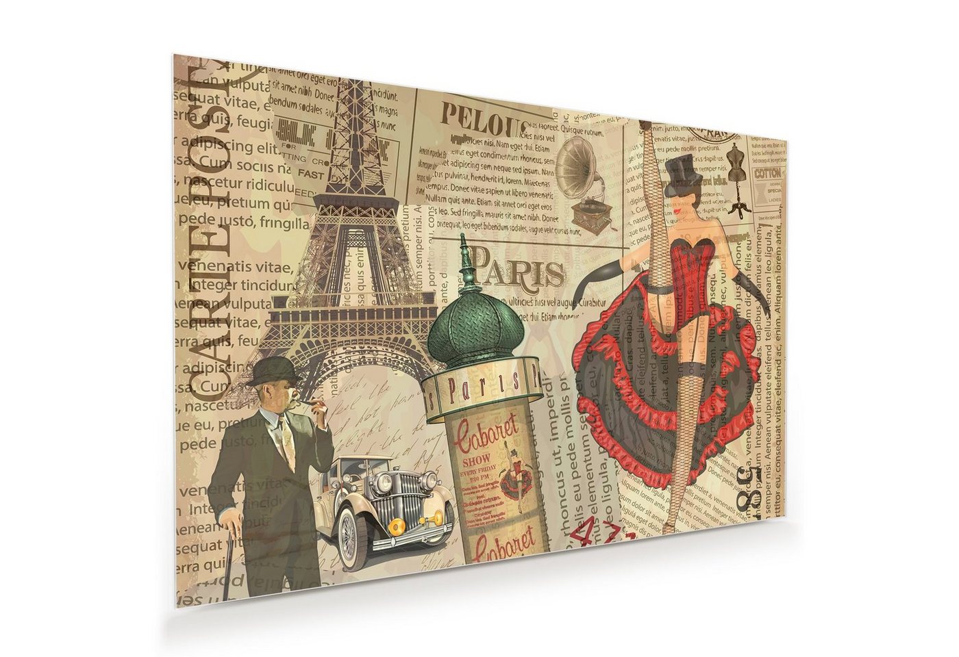 Primedeco Glasbild Wandbild Vintage-Poster Paris mit Aufhängung, Städte & Länder von Primedeco