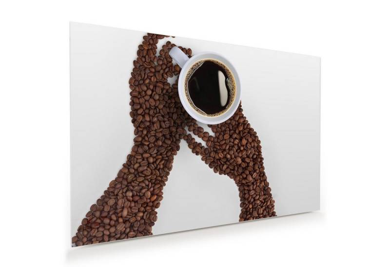 Primedeco Glasbild Wandbild Arme aus Kaffeebohnen mit Aufhängung, Kaffee von Primedeco