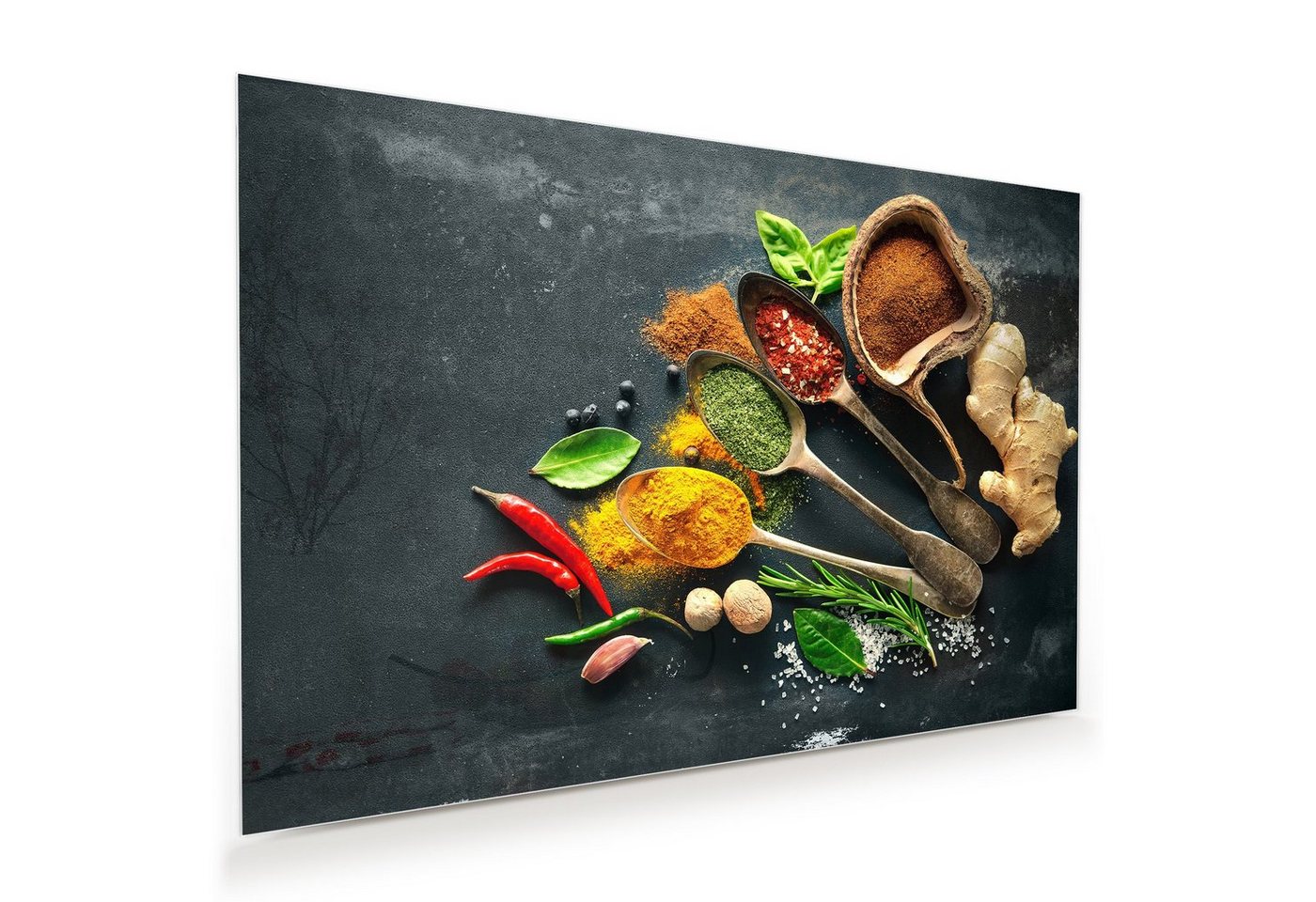 Primedeco Glasbild Wandbild Gewürze auf Tisch mit Aufhängung, Gewürze (21 verschiedene Größen, 1 St), Elegante Aufhängung Primedeco Glasbild Wandbild Gewürze auf Tisch mit Aufhängung, Gewürze (21 verschiedene Größen, 1 St), Elegante Aufhängung von Primedeco
